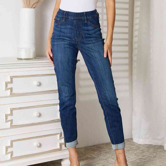Judy Blue Pull On Skinny Cropped Cuffed Jeans - Picture 1 of 3